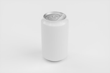 White aluminum 0.33l can, on white background. 3d render