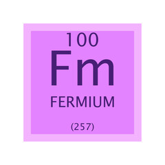 Fm Fermium Actinoid Chemical Element Periodic Table. Simple flat square vector illustration, simple clean style Icon with molar mass and atomic number for Lab, science or chemistry class.