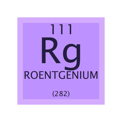 Rg Roentgenium  Chemical Element Periodic Table. Simple flat square vector illustration, simple clean style Icon with molar mass and atomic number for Lab, science or chemistry class.