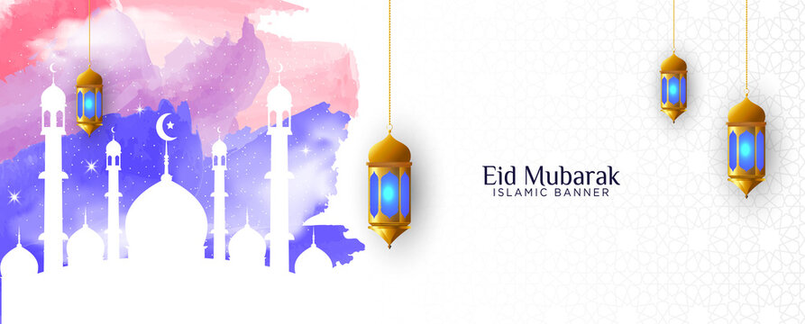 Eid mubarak islamic background with brush and watercolor style