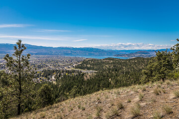 The view of Okanagan Lake from the top of a mountain 