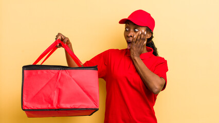 black pretty woman feeling happy, excited and surprised