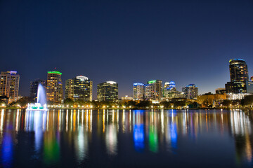 Night view of downtown Orlando, Florida 