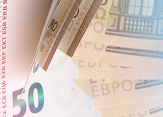 Fifty Euro banknotes. Cash money background.