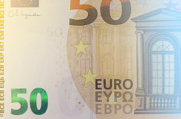 Fifty Euro banknote. Cash money background.