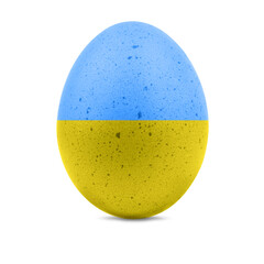 Easter egg  in blue and yellow color, the colors of the flag of Ukraine. Isolated on white background. No war, stop war.