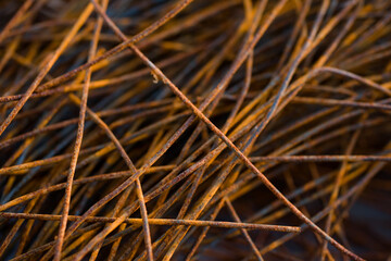 armature rusty rods for building a house in a house under construction