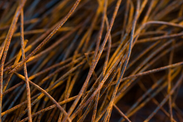 armature rusty rods for building a house in a house under construction