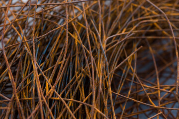 armature rusty rods for building a house in a house under construction