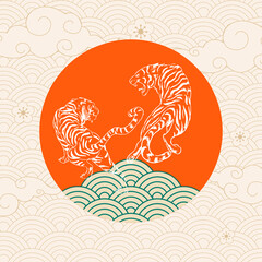 Japanese themed two tigers vector
