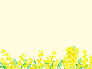 手描きのミモザのイラストフレーム、水彩風