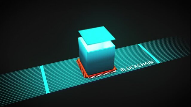 ANIMACION CADENA BLOQUE BLOCKCHAIN 3D RENDER
