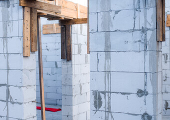 aerated blocks in a house under construction white large with cement with sky concrete floor