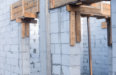 aerated blocks in a house under construction white large with cement with sky concrete floor