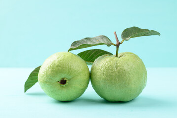 Fresh Guava fruit with leaf on color background, Tropical high vitamin C fruit