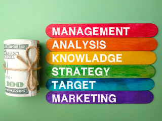 Top view banknotes and colored ice cream stick with concept of business management.