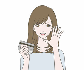 カードを持ち、呼びかける女性