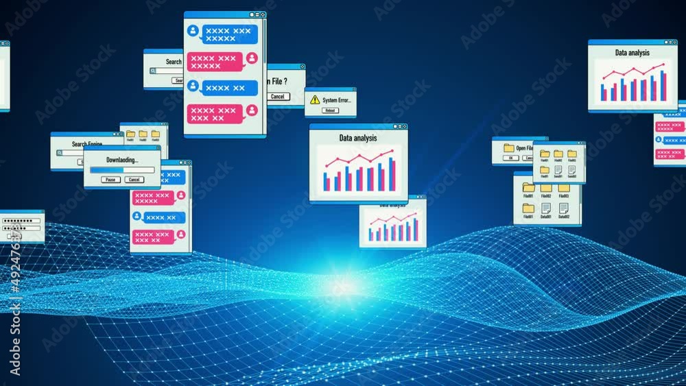 Poster Dialogs of software and communication network concept.