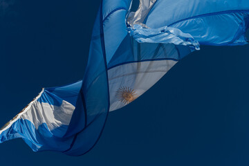 argentinian flag waving with blue sky - obrazy, fototapety, plakaty