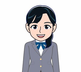 青いリボンをした女子高校生
