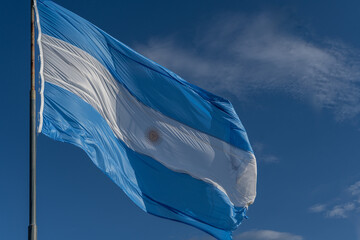 argentinian flag waving with blue sky