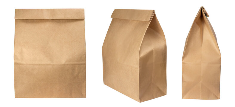Brown paper bag isolated on white background with clipping path