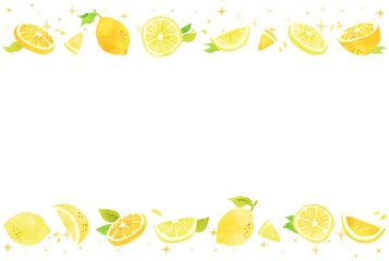 キラキラ綺麗な水彩のレモンのフレーム