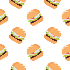 burger seamless pattern on food theme, on white background