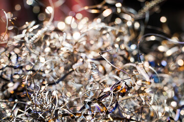 Rusty scrap metal shavings swirls in blue tone.Steel scrap materials recycling. 
