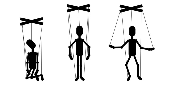 Puppet puppets. Manipulator concept. Business concept. Vector illustration. stock image. 