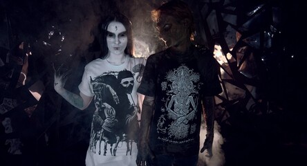 sorcerers stands in smoke. voodoo rite