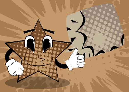 Star making thumbs up sign. Funny and cute cartoon character, with anthropomorphic face.