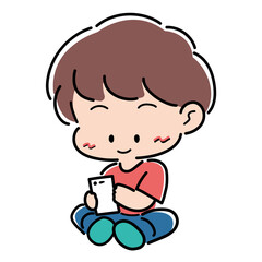 1990年代風イラスト・スマホを使う坊や