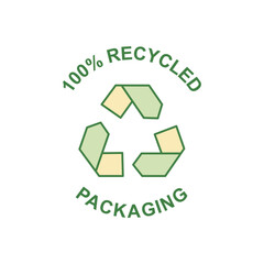recycled packaging label icon in color icon, isolated on white background 