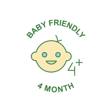 4 months baby, baby friendly label icon in color icon, isolated on white background 