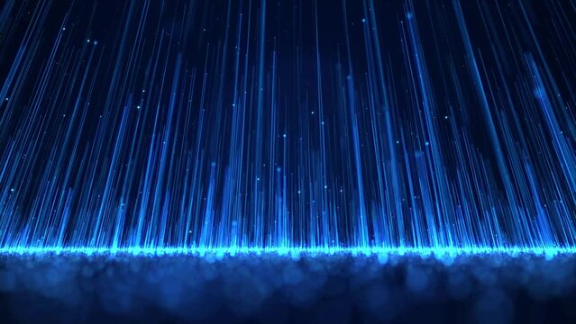 Blue light streak particles background is a spectacular background. Elegant blue particle light stripes continue to rise, random blue particles are constantly produced, stage evening performance.