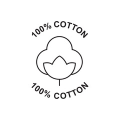 100% Cotton label icon in black line style icon, style isolated on white background