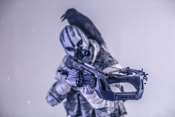 fighter with a crossbow and a raven