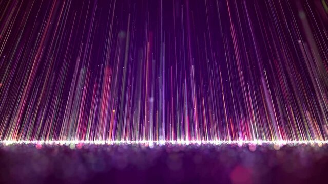 Colorful light streak particles rising a spectacular motion graphics background. Color of the particles is rising, the random particle lines grow, and the beautiful wedding stage celebration video.