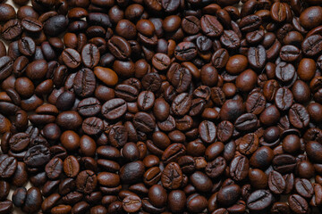 Coffee beans for background and space for text