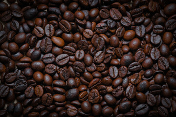 Coffee beans for background and space for text