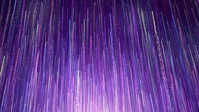Colorful particle streaks rising is a spectacular motion graphics background. Beautiful and dreamy particle stripes continue to rise, elegant wedding background video, fantasy stage performance.