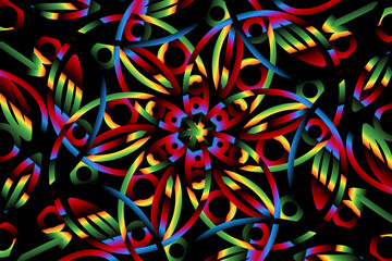 seamless circular circle colourful caleidoscope gradient flower art pattern of indonesian culture traditional tenun batik ethnic dayak ornament for wallpaper