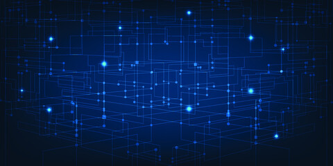 Vector illustrations of lagre volumn of digital communication innovation and technology with complex dot connecting circuit lines.