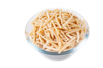 Handmade Turkish Noodles (Turkish Name: Eriste) in black plate. Erishte from Traditional Turkish Cuisine.