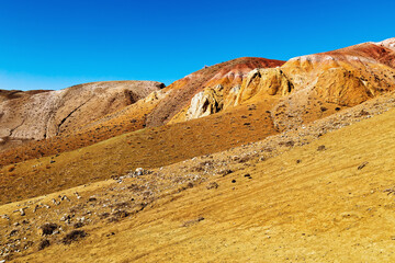 Fototapeta premium Colorful Mars in Altai Mountains. Martian valley, beautiful landscape in Altai Republic, Russia.