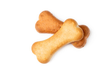 Fototapeta premium Brown dog biscuits on a white background