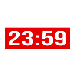23 59 Red vector clock on a white background. Vector hours illustration