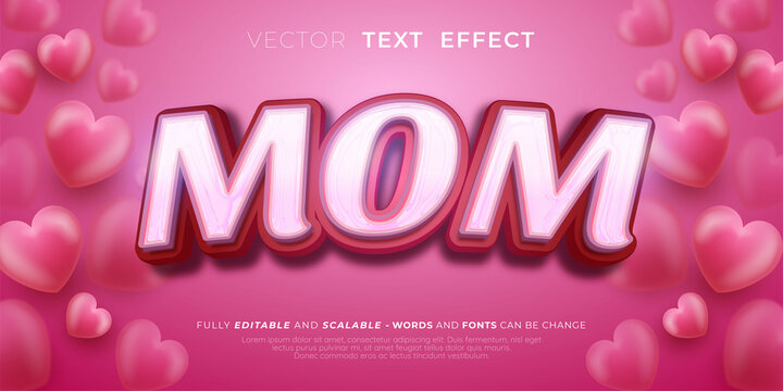 Editable text Mom with 3D heart ballons flying arround