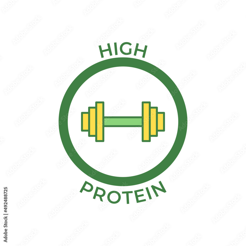 Poster High protein label protein icon in color icon, isolated on white background 